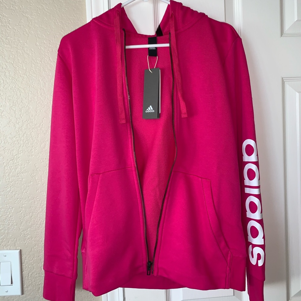 Adidas pink zip up jacket with hood